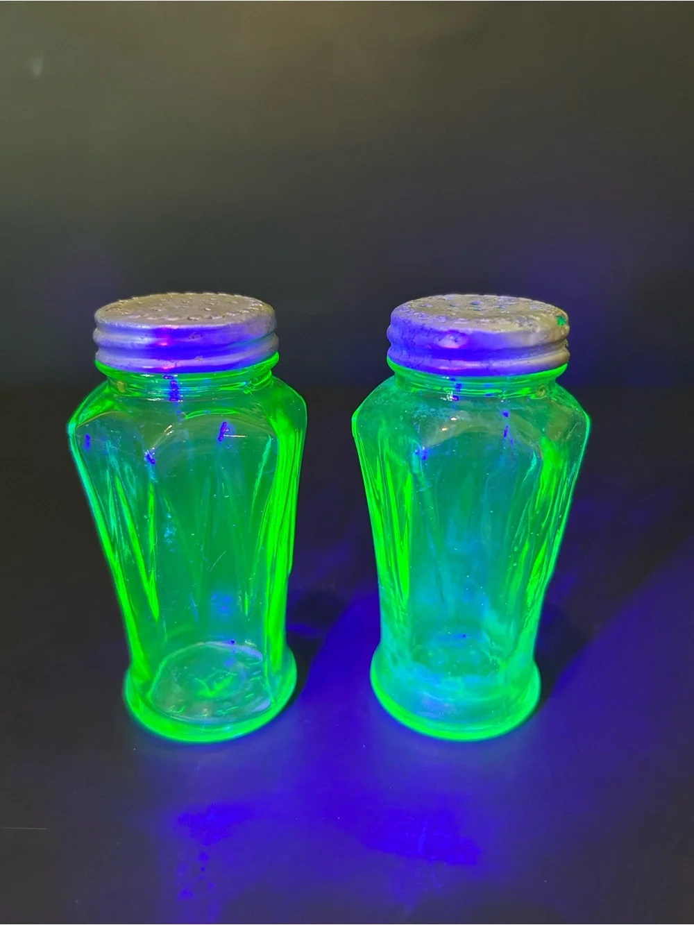 Hazel Atlas Green Uranium Glass Salt & Pepper Shakers